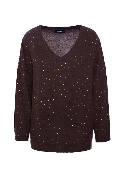Wool sweater with rhinestones