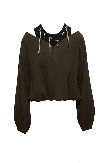 Sweater V-neck with rhinestones