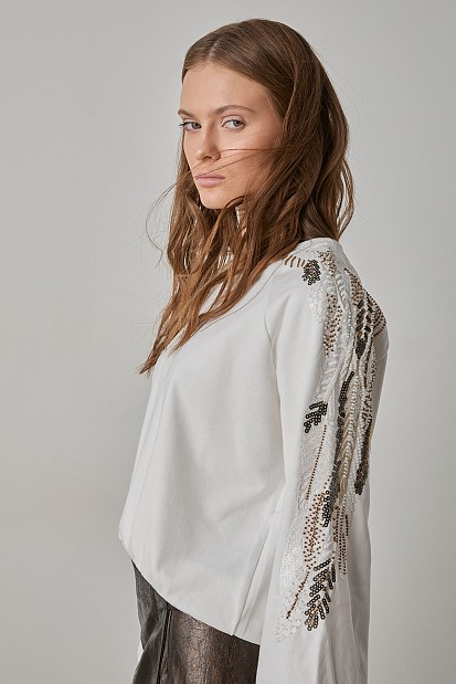 Sweatshirt with embroidered sleeves