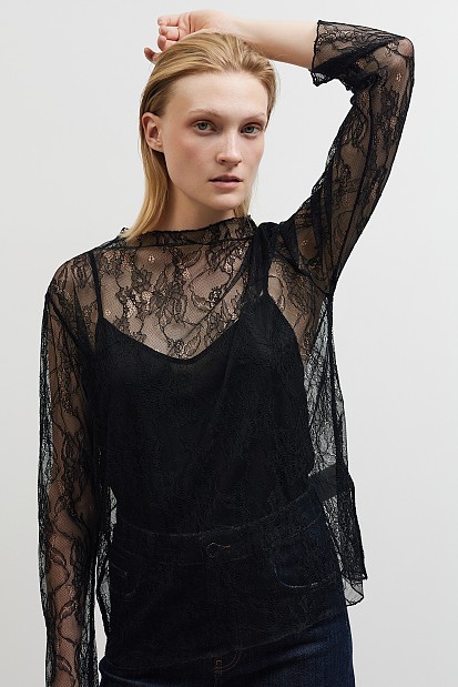 Διαφανής μπλούζα με δαντέλα