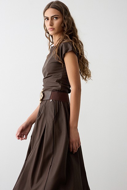 Leather look gathered top