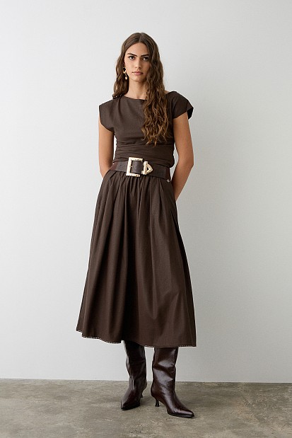 Leather look gathered top