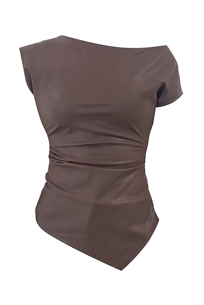 Leather look gathered top
