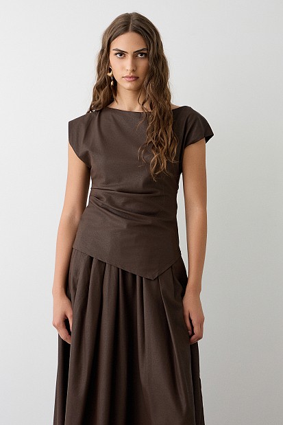 Leather look gathered top
