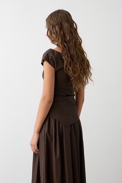 Leather look gathered top