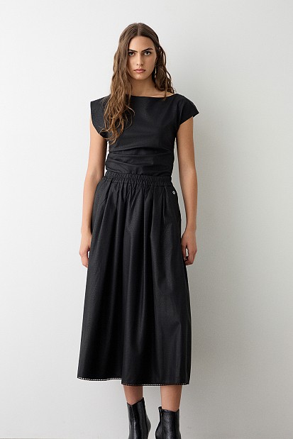 Leather look gathered top