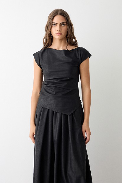 Leather look gathered top