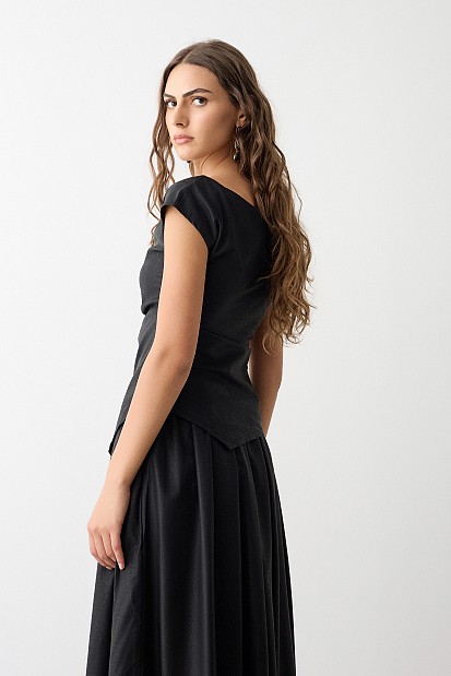 Leather look gathered top