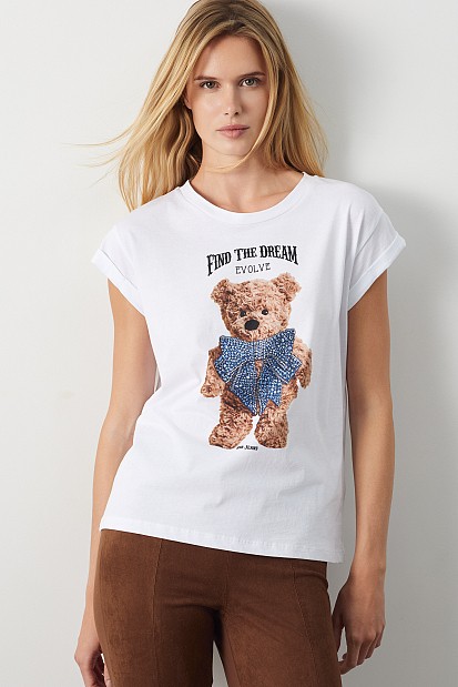 T-shirt with print and rhine stones