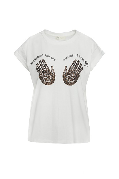 T-shirt with print and rhinestones