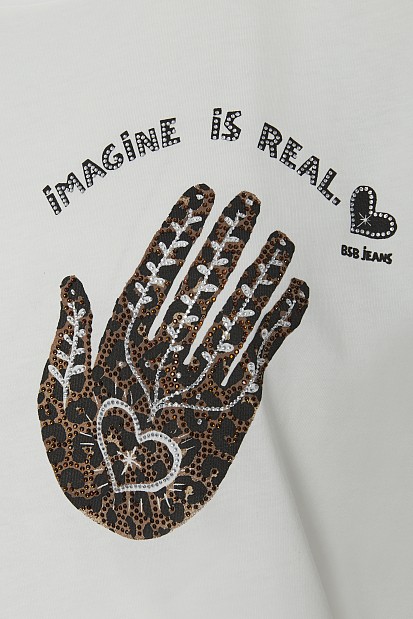 T-shirt with print and rhinestones