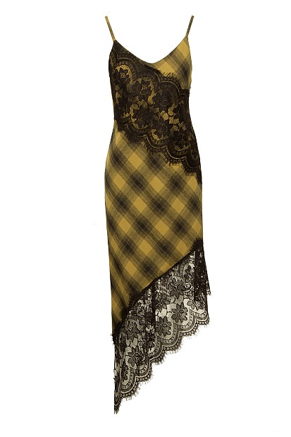 Plaid asymmetric dress with lace