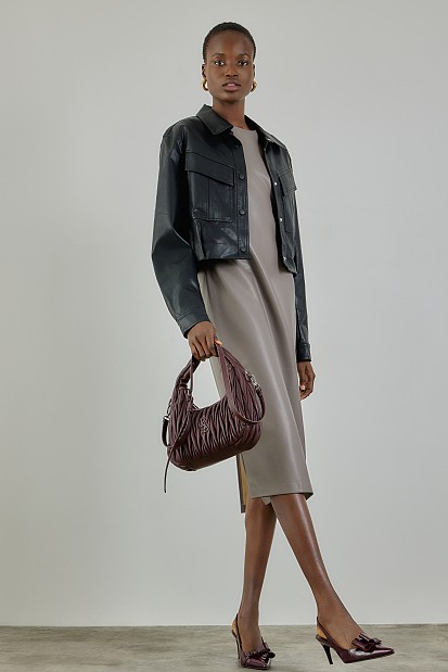 Midi sleeveless leather look dress