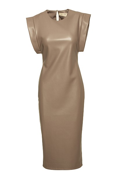 Midi sleeveless leather look dress