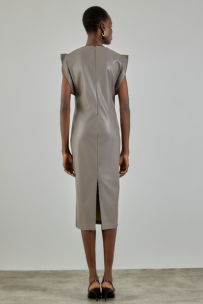 Midi sleeveless leather look dress