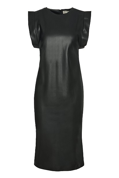 Midi sleeveless leather look dress