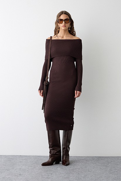 Midi rib off shoulders dress