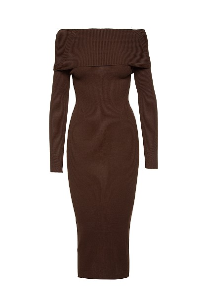Midi rib off shoulders dress
