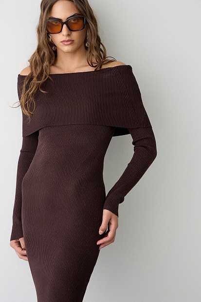 Midi rib off shoulders dress