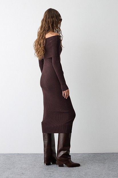 Midi rib off shoulders dress