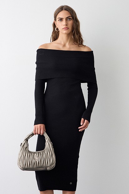 Midi rib off shoulders dress