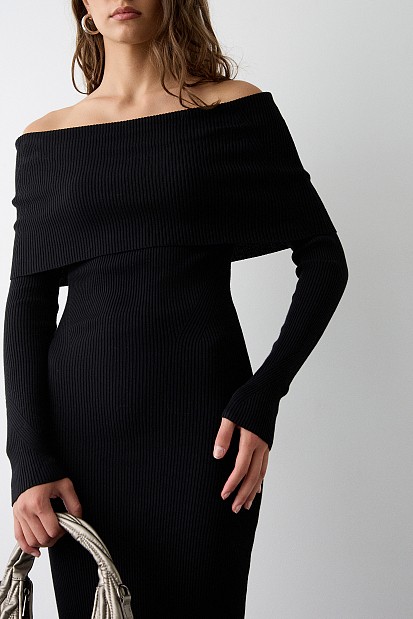 Midi rib off shoulders dress