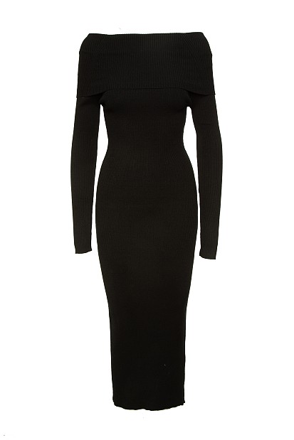 Midi rib off shoulders dress