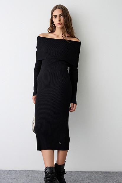 Midi rib off shoulders dress