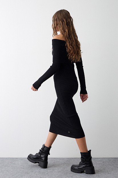 Midi rib off shoulders dress