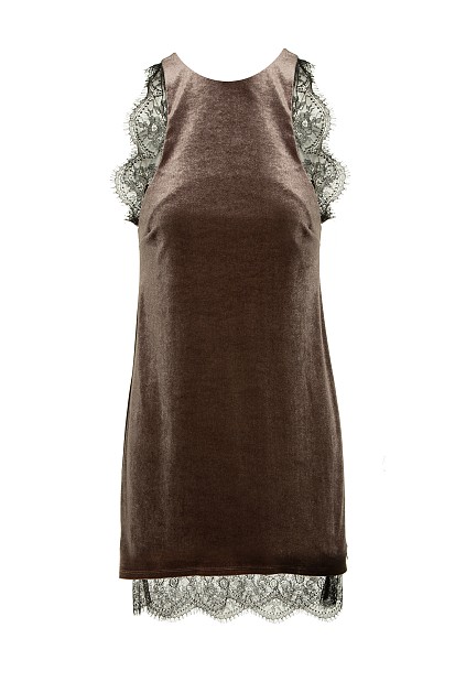 Vestido mini de terciopelo con encaje