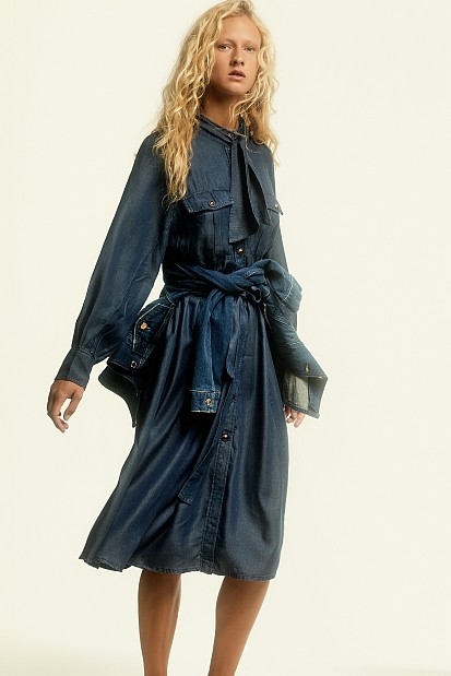 Μάξι σεμιζιέ denim φόρεμα