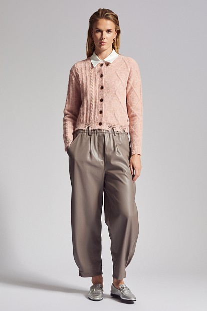 Leather look pants with elastic band