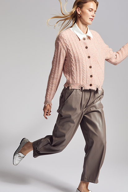 Leather look pants with elastic band