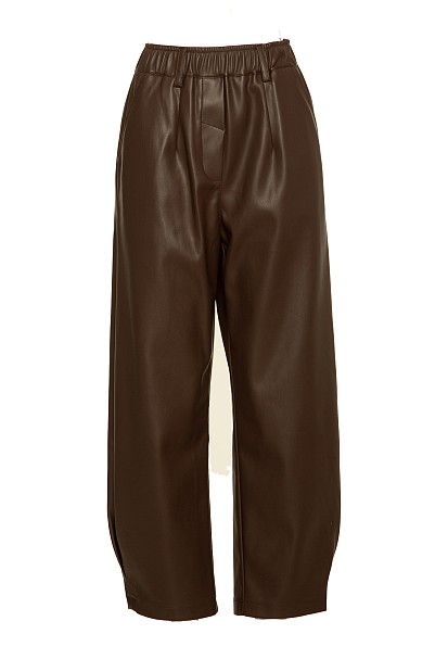 Leather look pants with elastic band