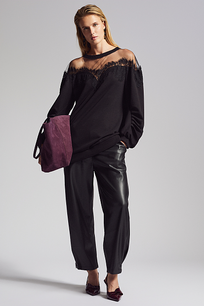 Leather look pants with elastic band