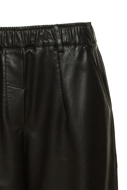 Leather look pants with elastic band