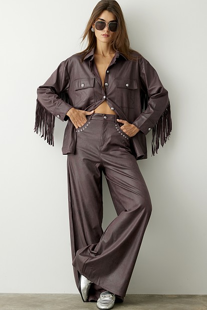Leather look παντελόνι καμπάνα