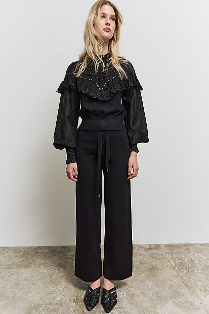 Knit flare trousers