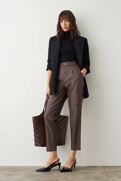 Leather look pants with pleat