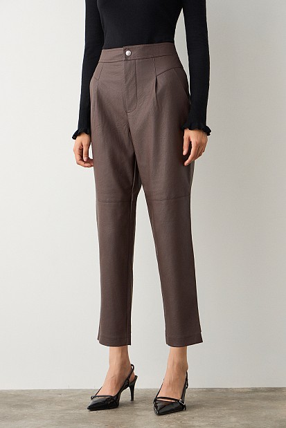 Leather look pants with pleat