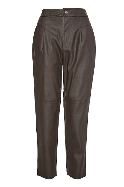 Leather look pants with pleat
