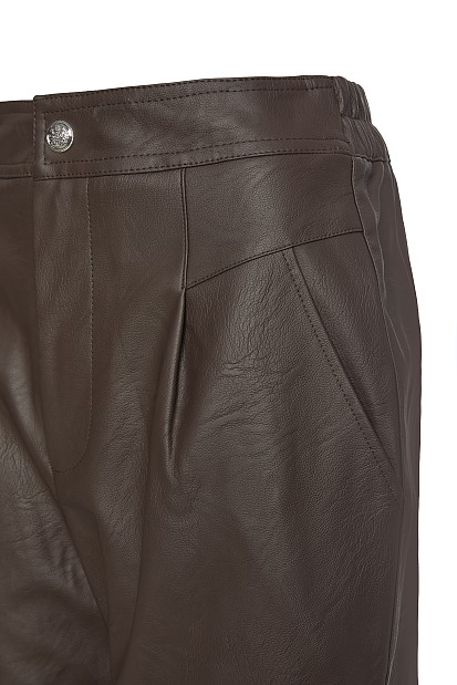 Leather look pants with pleat