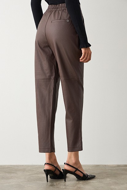 Leather look pants with pleat