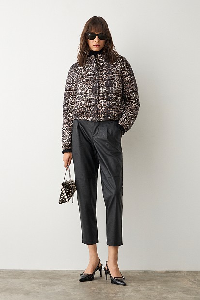 Leather look pants with pleat