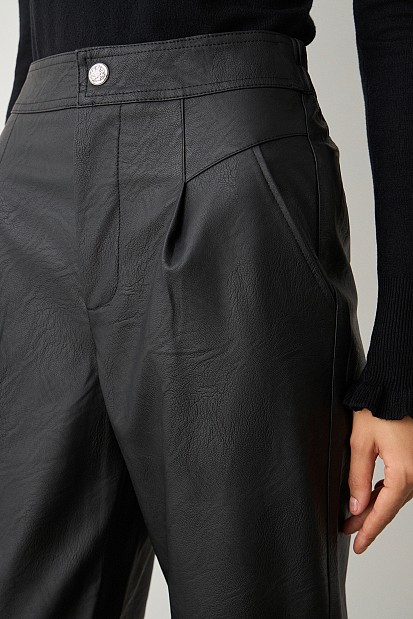 Leather look pants with pleat