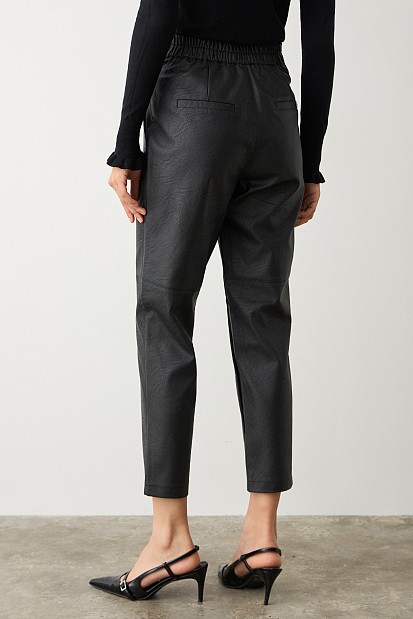 Leather look pants with pleat