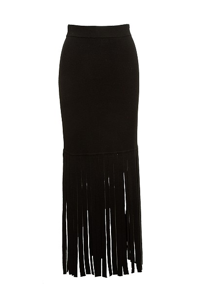 Maxi knit skirt with fringes