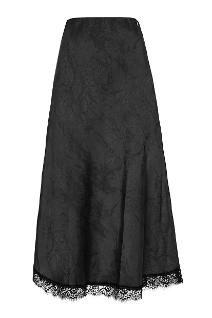 Maxi satin skirt with lace