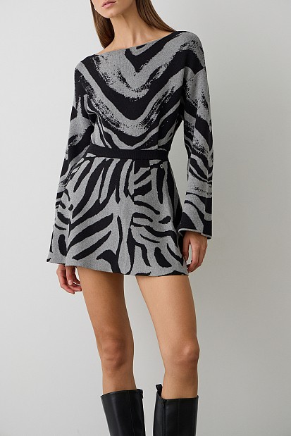 Mini knitted printed skirt