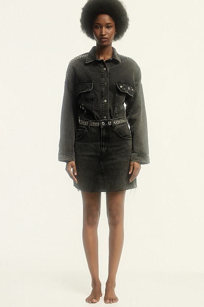 Mini denim skirt with studs